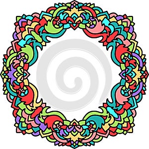 Abstract mandala frame. Asian leaves pattern. Colorful authentic background. Vector illustration.