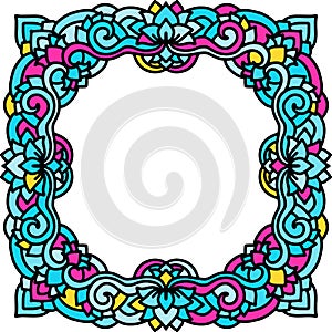 Abstract mandala frame. Asian leaves pattern. Colorful authentic background. Vector illustration.