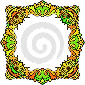 Abstract mandala frame. Asian leaves pattern. Yellow and green authentic background. Vector illustration.