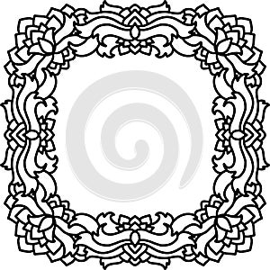 Abstract mandala frame. Asian ribbon pattern. Black and white authentic background. Vector illustration.