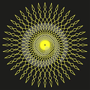 Abstract mandala pattern. Intricate symmetrical design. Yellow geometric ornament. Vector decorative element.