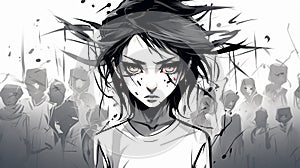 Abstract Manga-inspired Art: Girl With A Scar Depicting Bullying