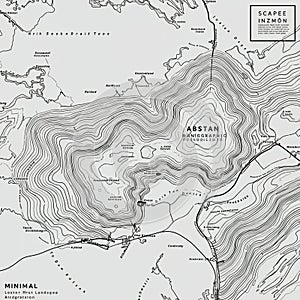 Abstract map featuring densely packed contour lines representing topographic