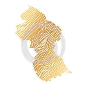 abstract map of Guyana - vector illustration of striped gold colored map