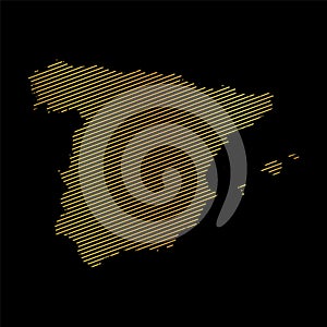 abstract map of Spain - vector illustration of striped gold colored map
