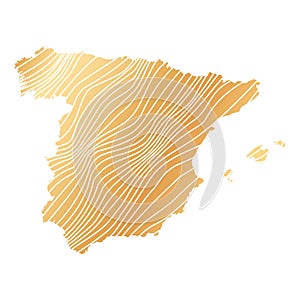 abstract map of Spain - vector illustration of striped gold colored map