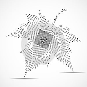 Abstract maple leaf with microprocessor inside isolated on white background