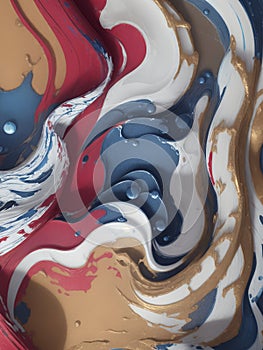 Abstract marble background in blue, red and white colors with gold streaks. Ai generative illustration