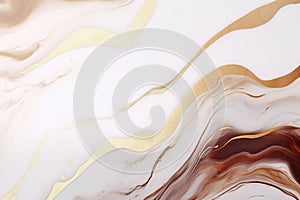 Abstract marble background fluid art painting alcohol ink style with a mix of brown, white and gold colors