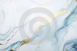 Abstract marble background fluid art painting alcohol ink style with a mix of light blue, white and gold colors