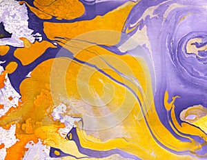 Abstract marble hand painted background in modern art style with fluid free-flowing ink and acrylic painting technique.