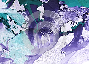 Abstract marble hand painted background in modern art style with fluid free-flowing ink and acrylic painting technique.