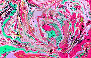 Abstract marble hand painted background in modern art style with fluid free-flowing ink and acrylic painting technique. Colorful,