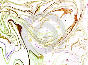 Abstract marble pastel pale blue mint green gold color paint background.
