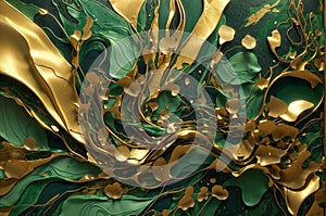 Abstract marble pattern with gold and green elements, art deco background, modern mosaic inlay, gold