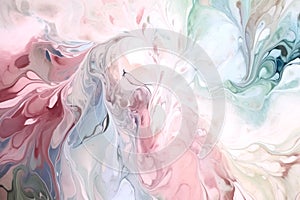 Abstract marble pattern in light blue and pink colors. Fluid art, liquid acrylic painting. Marble stone wall design in
