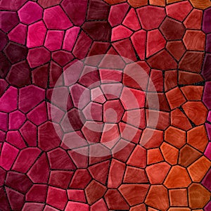 Abstract marble plastic stony mosaic tiles texture background with black grout - vivid red pink purple orange colors
