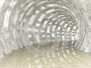 Abstract marble round tunnel 3D rendering