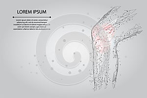 Abstract mash line and poin Human knee joint. Low poly design cure pain treatment