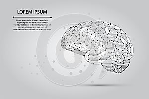 Abstract mash line and point human Brain. Low poly Neural network