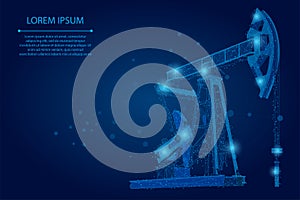 Abstract mash line and point oil well rig. Low poly petroleum fuel industry pumpjack derricks pumping drilling point