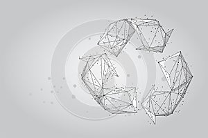 Abstract mash line and point recycle sign. Abstract Low-poly wireframe Save world ecology