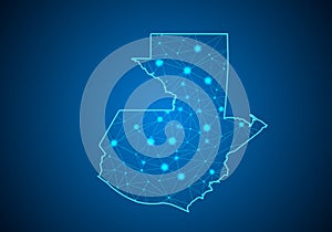 Abstract mash line and point scales on dark background with Map of guatemala.