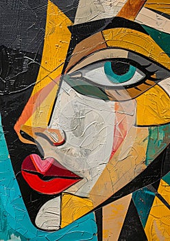 Abstract masterwork, cubism, face of a beautyful lady, blonde photo