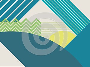 Abstract material design landscape vector background. Mountains and forests polygonal geometric shapes.