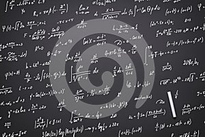 abstract mathematical background written in chalk on a blackboard formulas, calculations and and equations