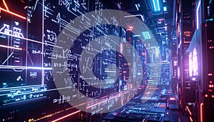 Abstract Mathematical Formula on Chalkboard. Science concept. Generated Image