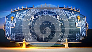 Abstract Mathematical Formula on Chalkboard. Science concept. Generated Image