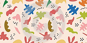 Abstract Matisse pattern. Tropical foliage. Scandi shapes and dots. Modern Scandinavian leaves. Collage print. Irregular