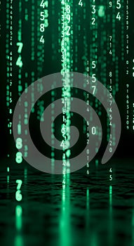 Digital Green Matrix Code Rain with Reflection