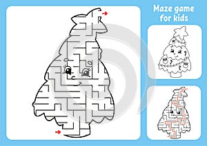 Abstract maze. Game for kids. Puzzle for children. Labyrinth conundrum. Christmas theme. Find the right path. Education worksheet