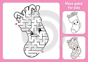 Abstract maze. Game for kids. Puzzle for children. Labyrinth conundrum. Christmas theme. Find the right path. Education worksheet