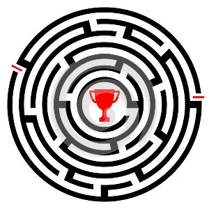 Abstract Maze Labyrinth With Red Winner Trophy Icon.Vector Illustration