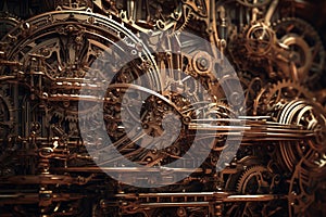 Abstract mechanical background, steampunk fractal. Generative AI