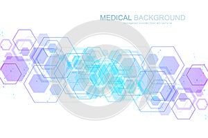 Abstract medical background DNA research, molecule, genetics, genome, DNA chain. Genetic analysis art concept with