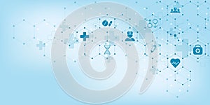 Abstract medical background with flat icons and symbols. Concepts and ideas for healthcare technology, innovation