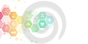 Abstract medical background with flat icons and symbols. Template design with concept and idea for healthcare technology