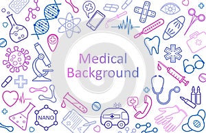 Abstract medical background with icons and symbols. Isolated. Vector illustration