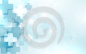 Abstract medical cross shape medicine and science concept on soft blue background.