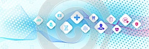 Abstract medical and science healthcare blue banner design template. Health care medicine concept. Medical innovation