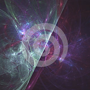 Abstract Meeting of Energies Green and Purple Whisps | Fractal Art Background Wallpaper