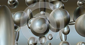 Abstract metal background with dynamic 3d spheres. gray silver balls on a gray background.
