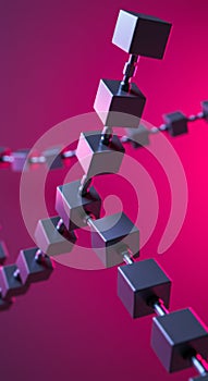 Abstract Metal Cubes Chain Network Pink Background