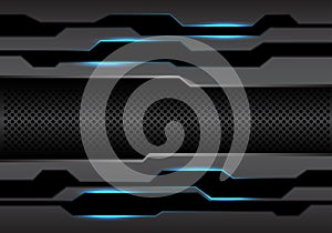 Abstract metal dark gray polygon and circle mesh with blue light design modern futuristic technology background vector