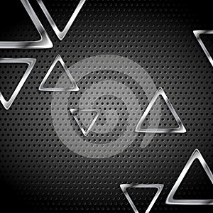 Abstract metal perforated background with metallic triangles