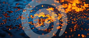 Abstract metal puzzle with glowing light